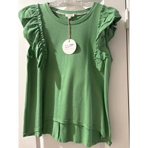 Umgee USA Women's Medium Apple Green Ruffled Sleeve Top K6631